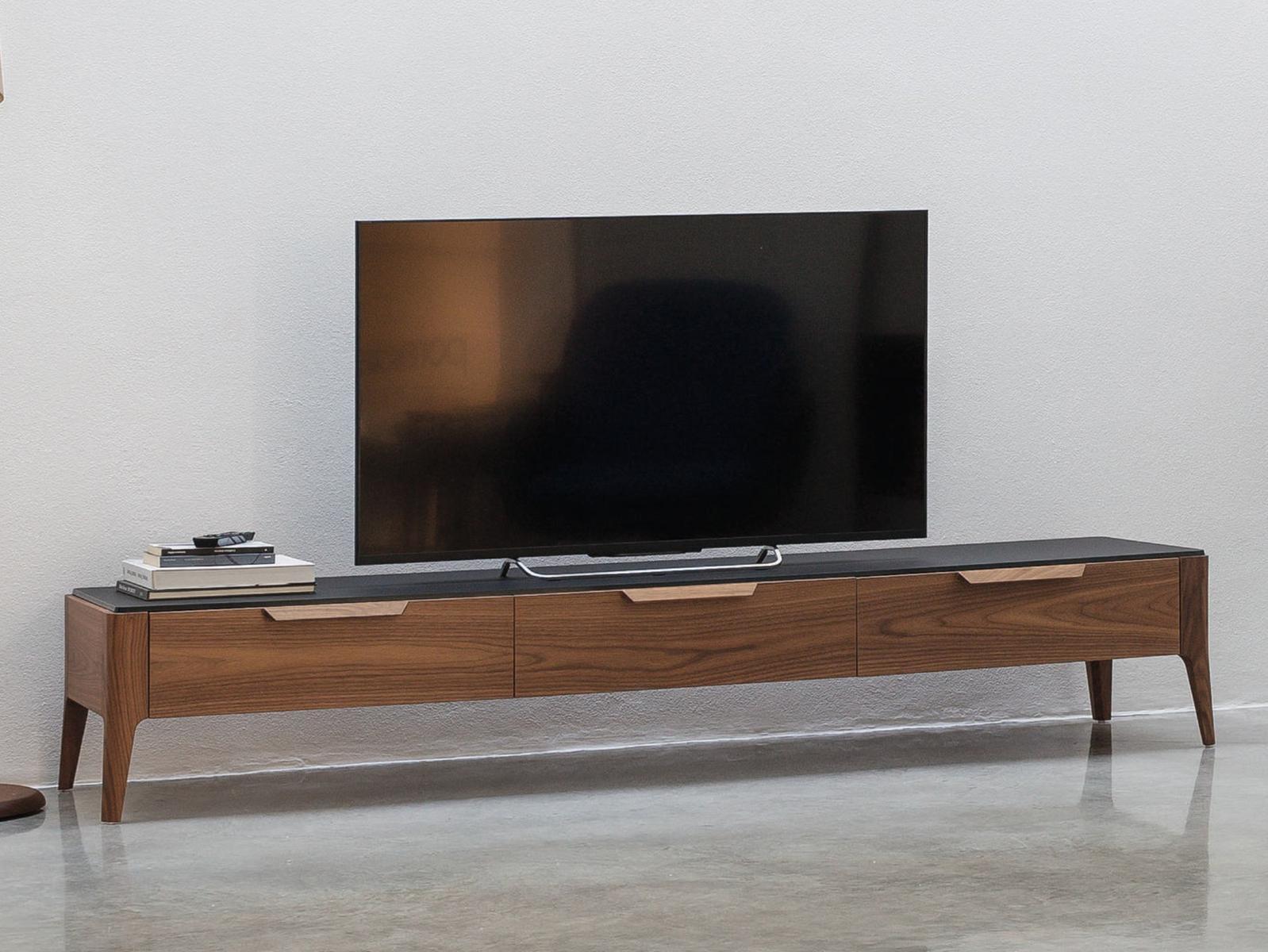 ATLANTE Low wooden TV cabinet with flap doors