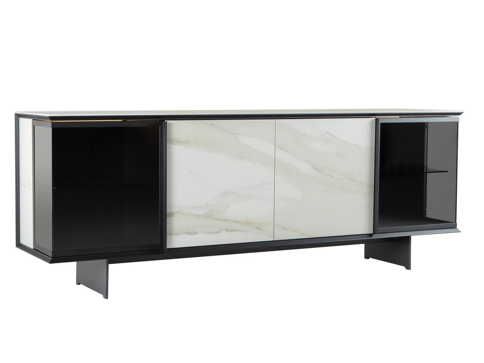 AIRA Sideboard in glass and porcelain stoneware with hinged doors