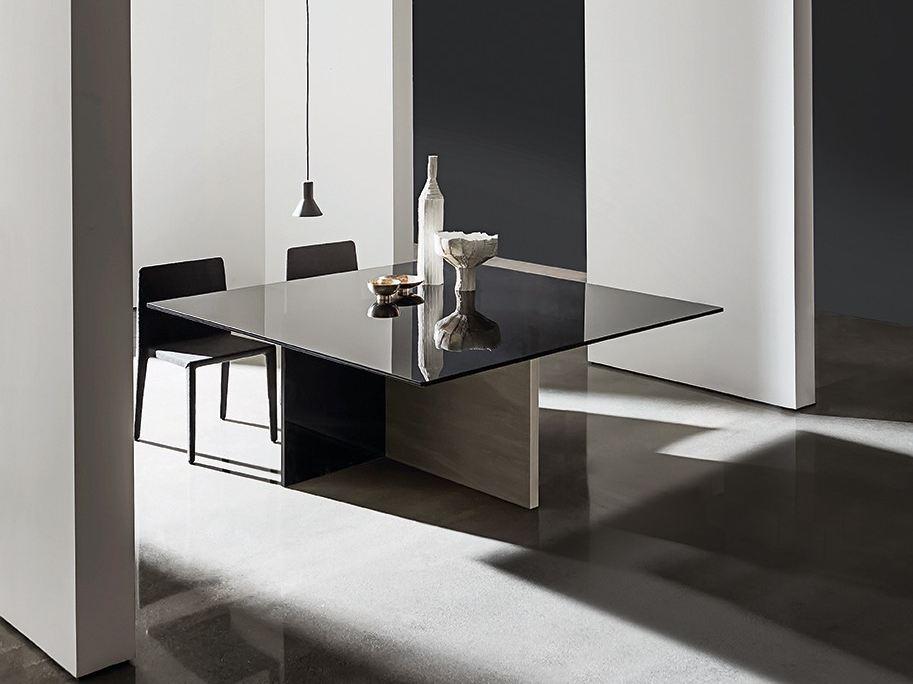 REGOLO Square wood and glass table