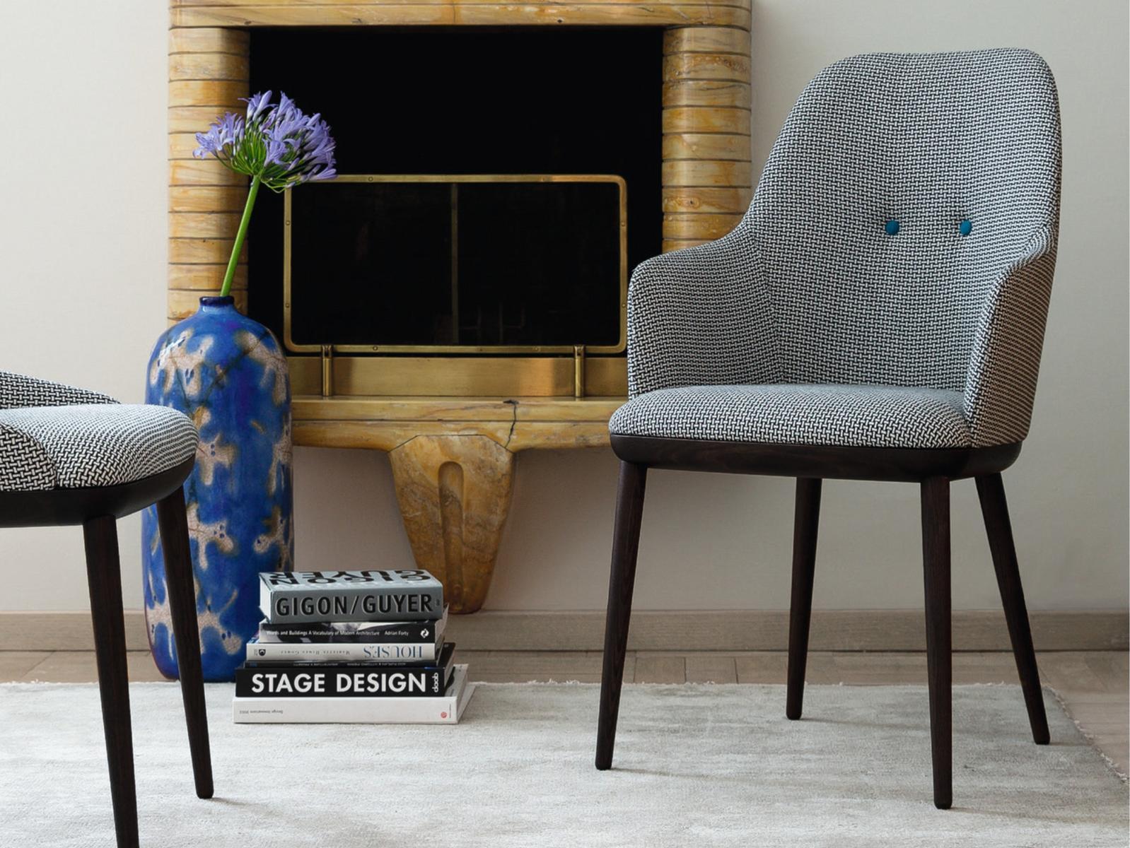 CONNIE Upholstered fabric chair with armrests