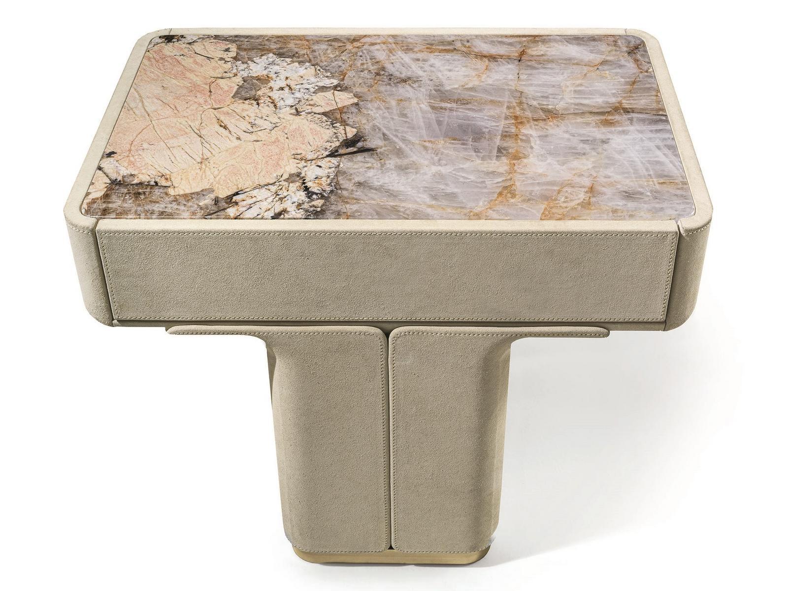 DO Rectangular leather bedside table with doors