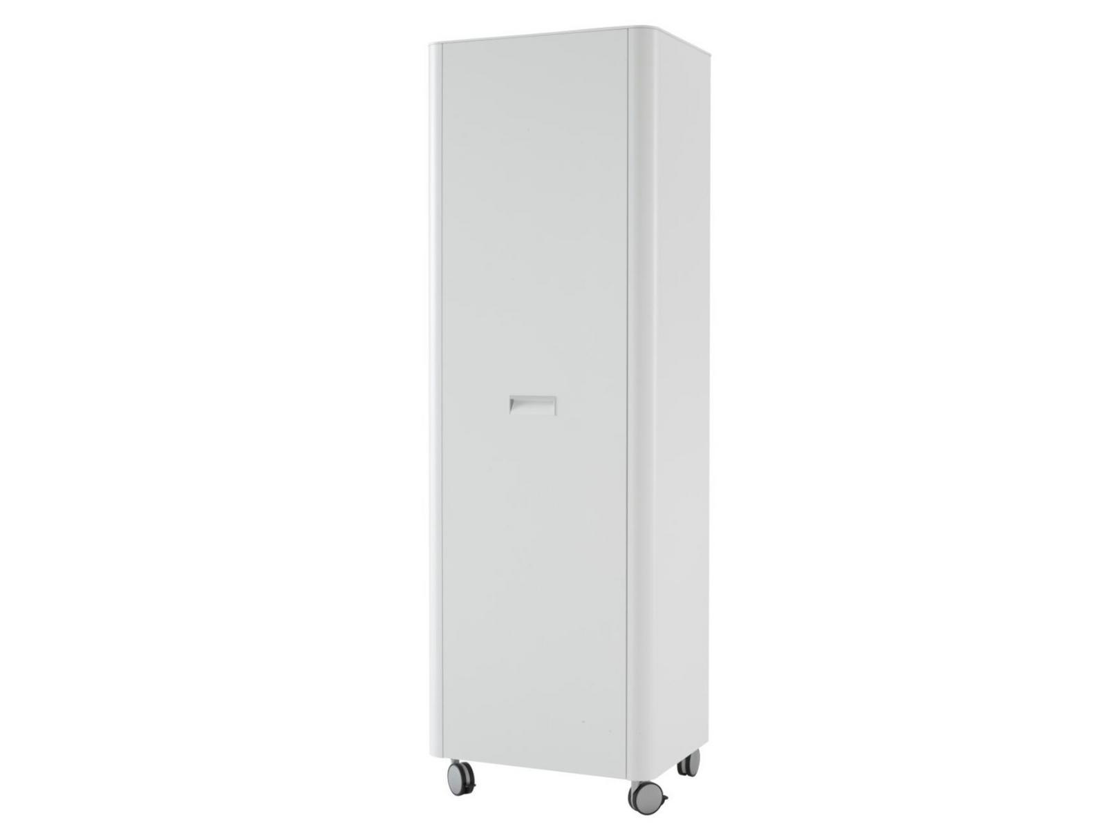 TRAVEL Tall chipboard office storage unit with hinged doors with castors