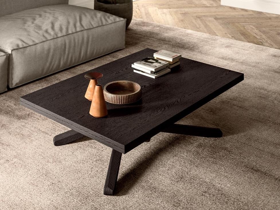 SU E GIÚ Height-adjustable rectangular wooden coffee table