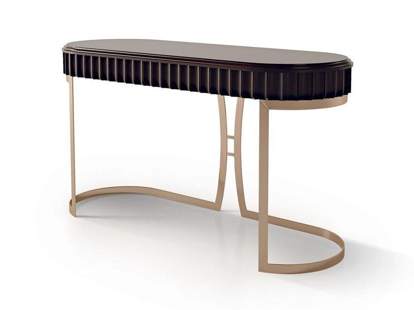 7014 Oval wooden console table and metal base