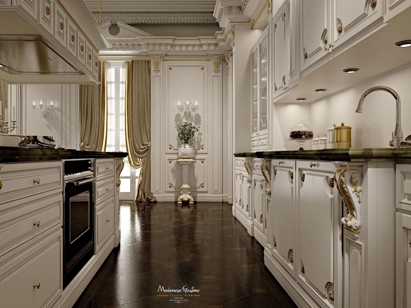 ROMANTICA - IVORY AND GOLD Custom solid wood kitchen with island