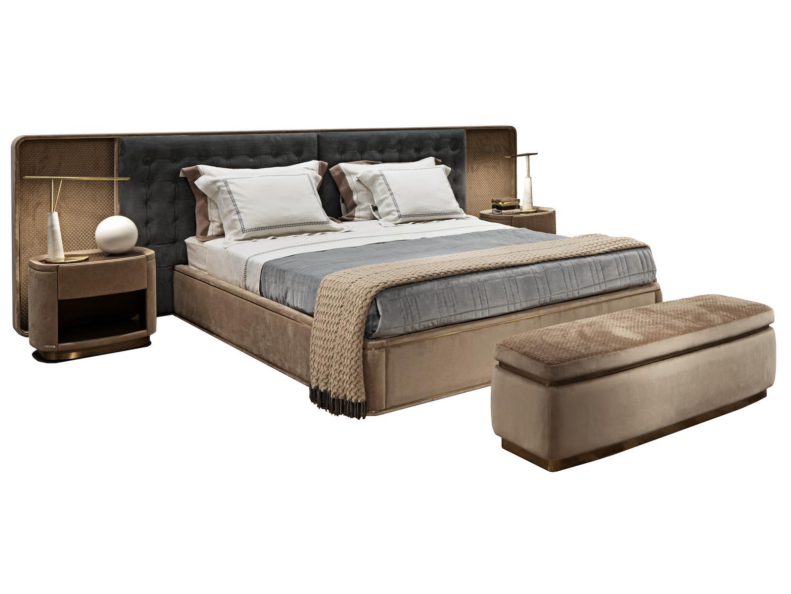 RIPLEY Upholstered fabric bed with tufted headboard