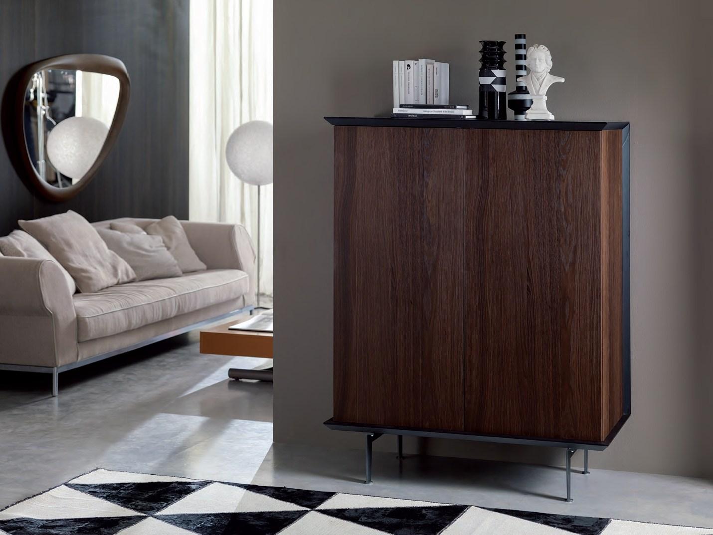BRERA Wooden highboard with sliding doors