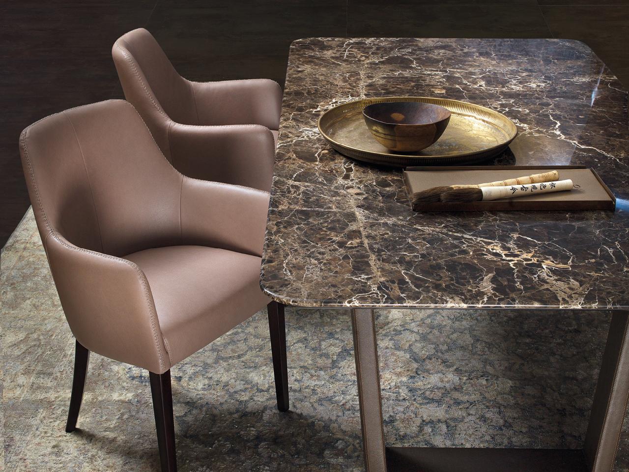 EMILY Upholstered leather chair with armrests