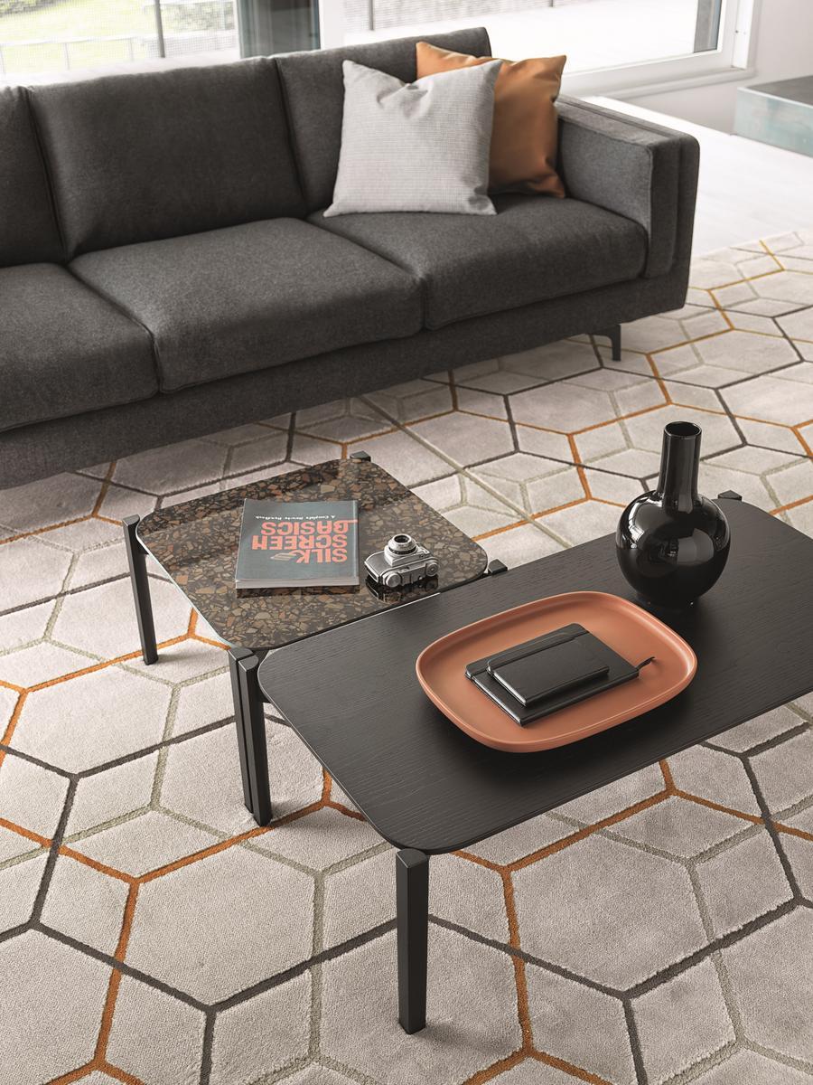OFFSET Rectangular synthetic fibre rug with geometric shapes