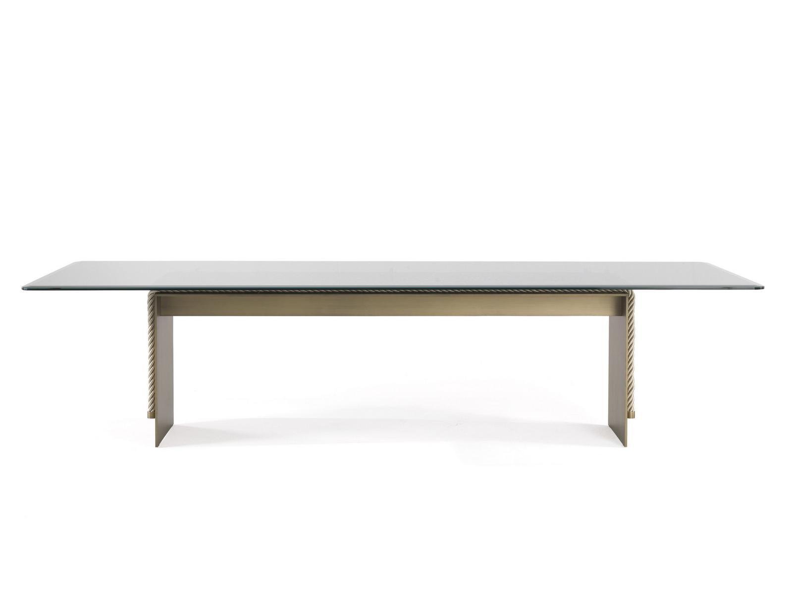 GLASGOW Rectangular brass and glass dining table