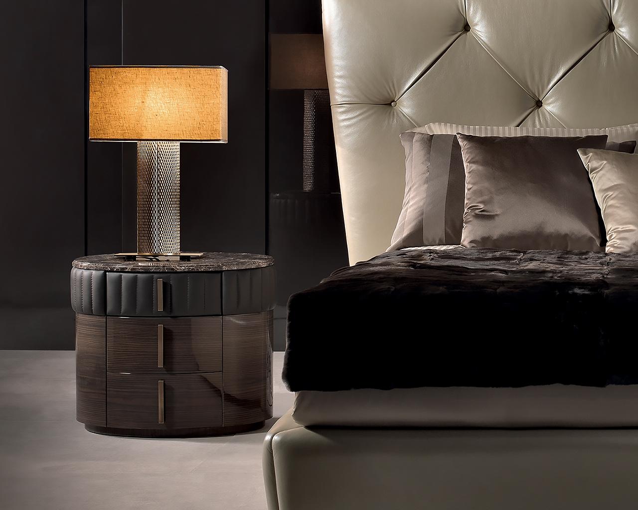 DOUBLE C Rounded nabuk bedside table with drawers