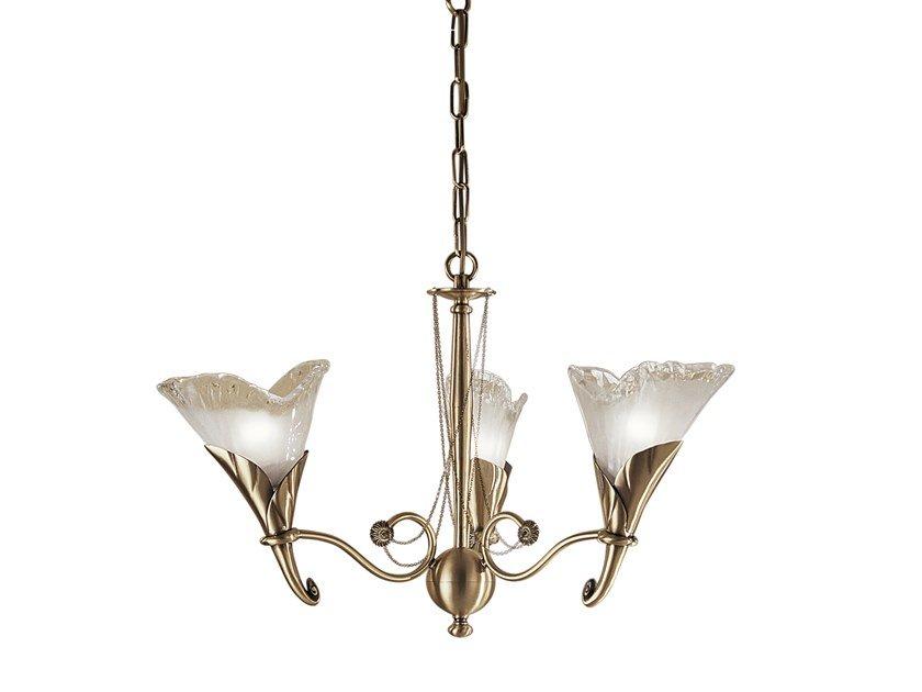 CREAMY 315/3 Antique brass finish chandelier with white glass