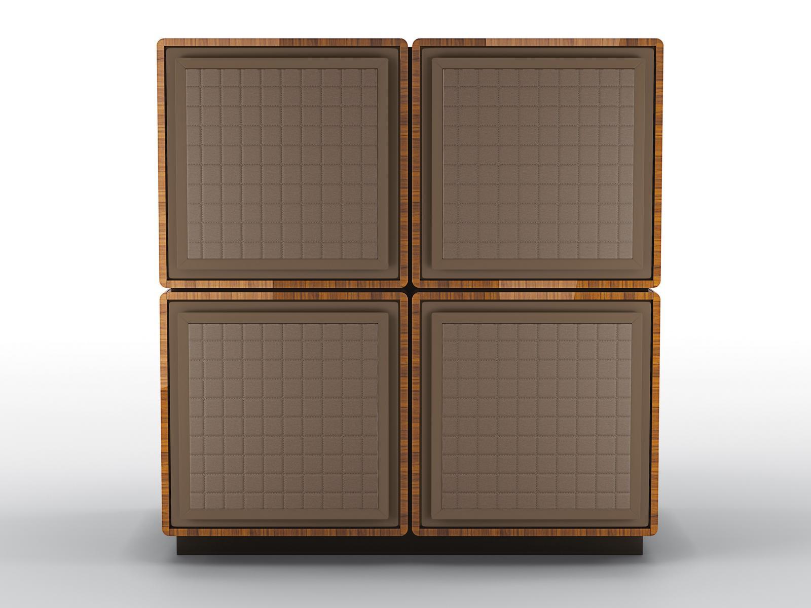 DEDALO Modular walnut highboard with leather doors