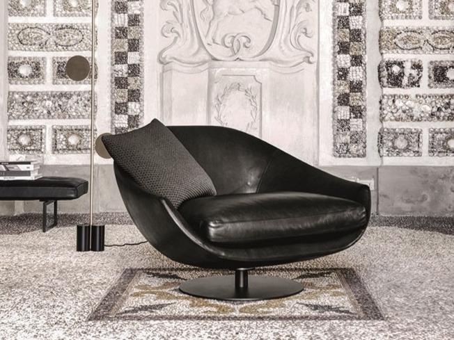 AVÌ Swivel leather armchair with removable cover with armrests