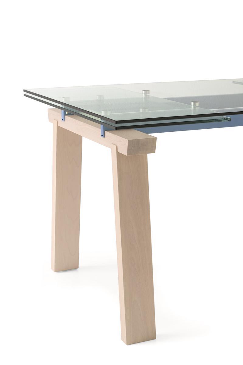 LEVANTE Extending rectangular wood and glass table