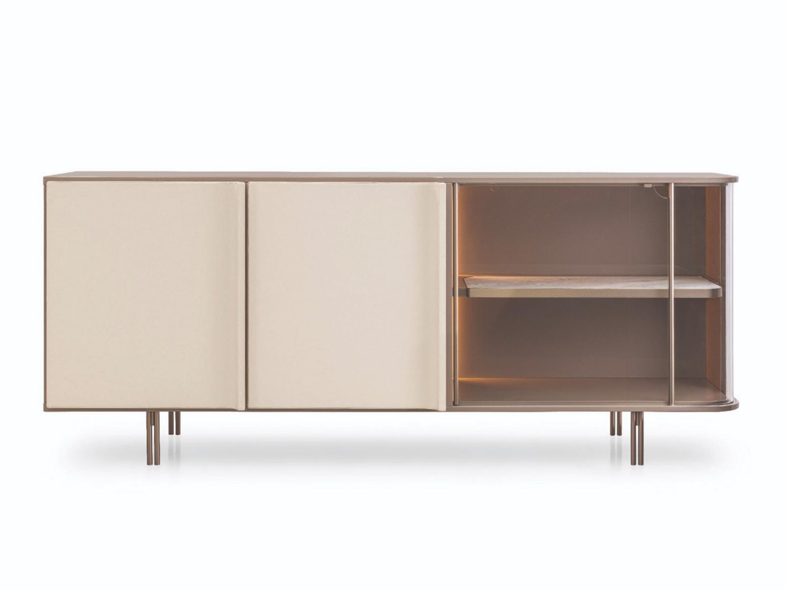 ZERO Lacquered wooden sideboard with leather doors