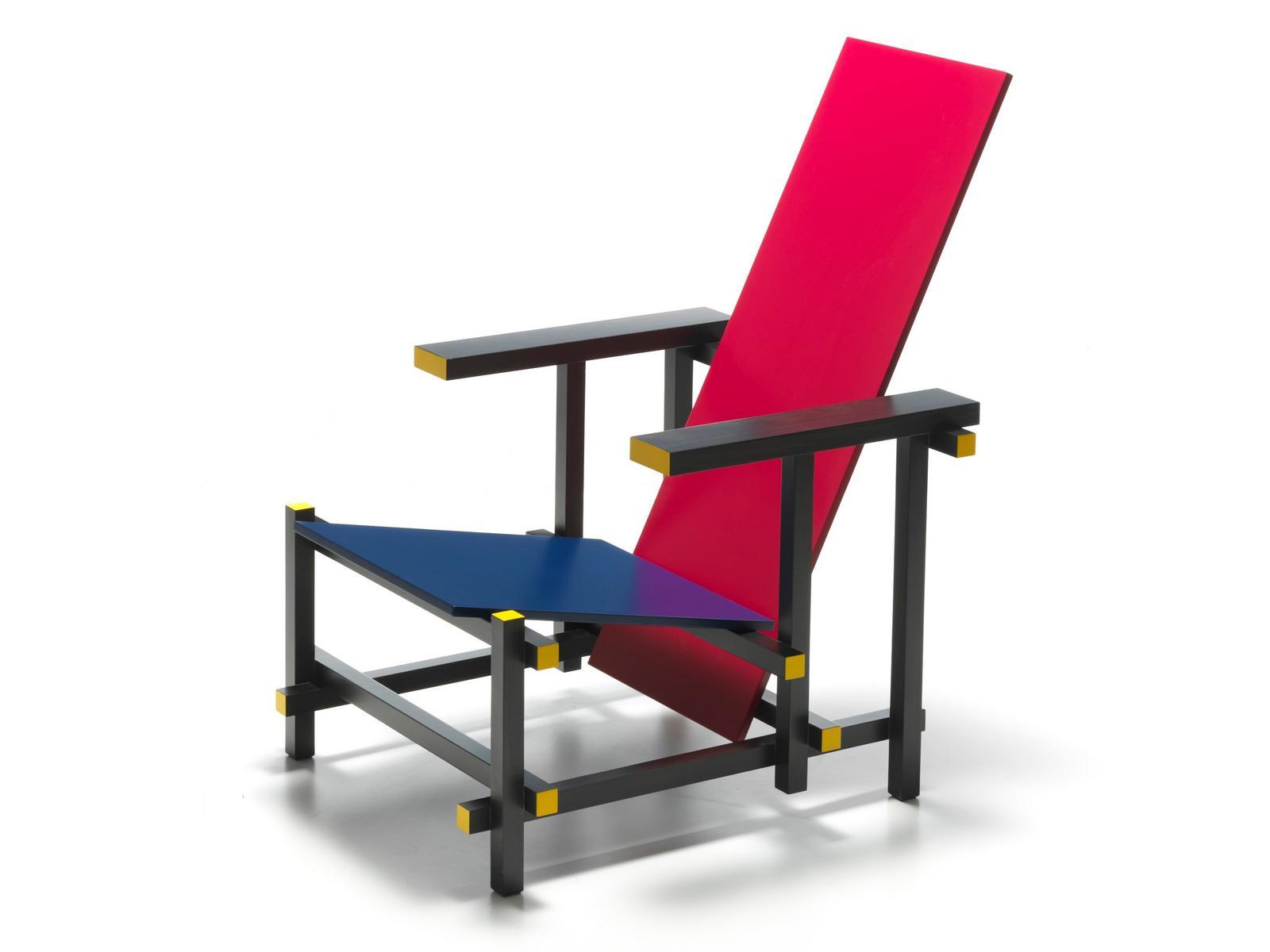 635 RED AND BLUE High-back wooden armchair