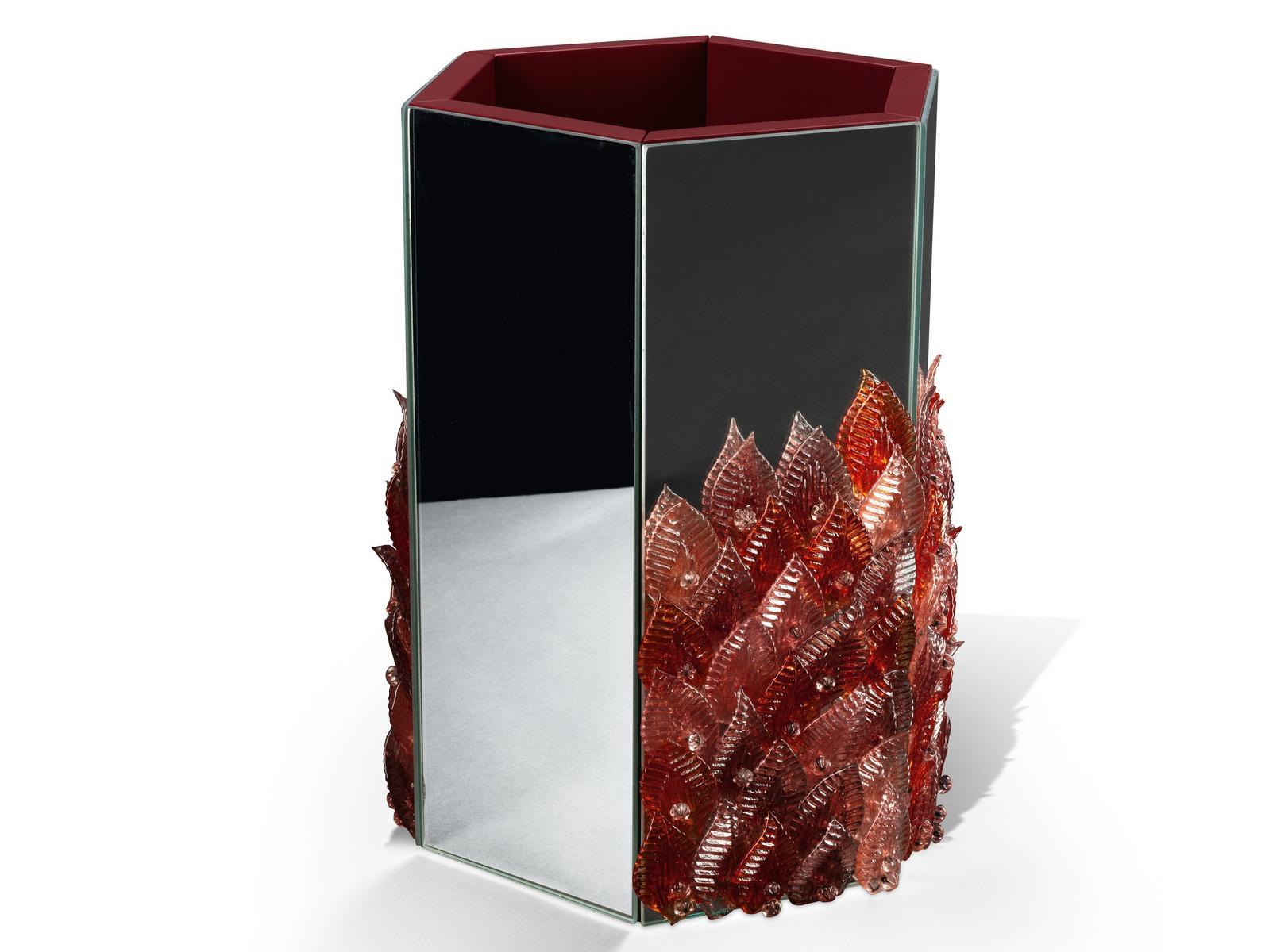 FOGLIA Murano glass and mirrored glass vase