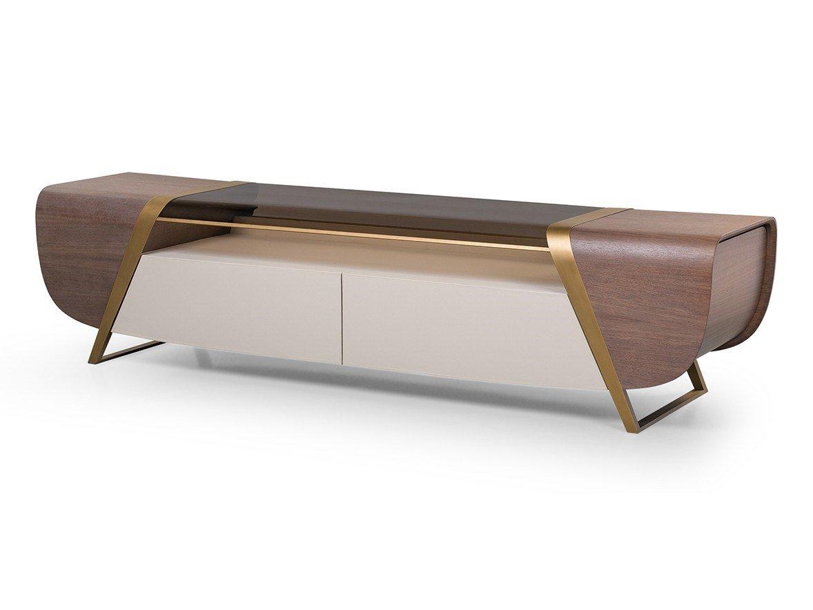 MELTING LIGHT Wood and glass TV cabinet with drawers