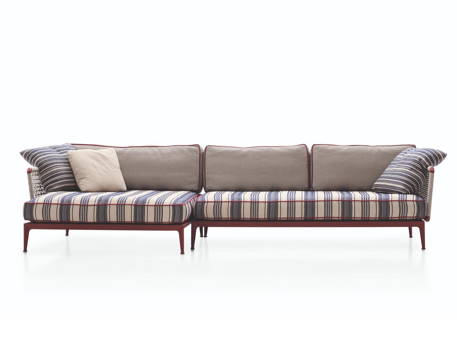 RIBES Fabric garden sofa with chaise longue