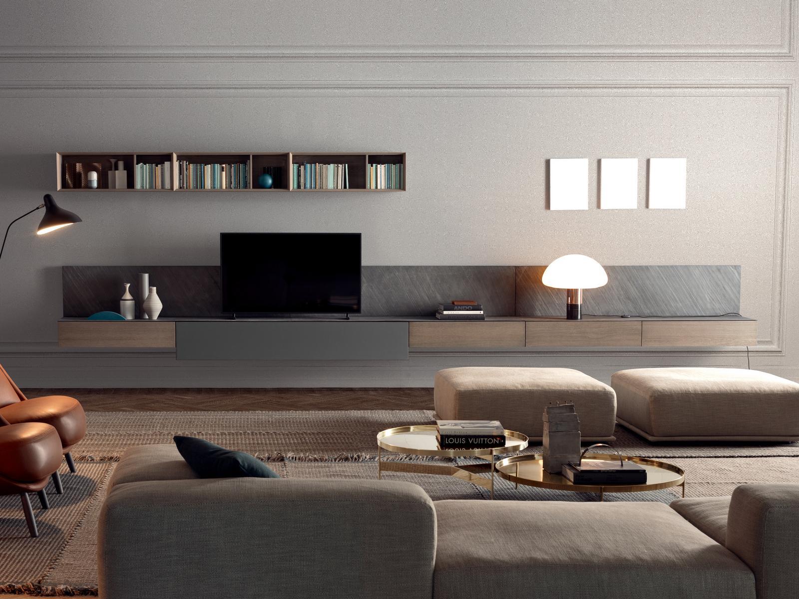 SPAZIO 04 Sectional stone and wood storage wall