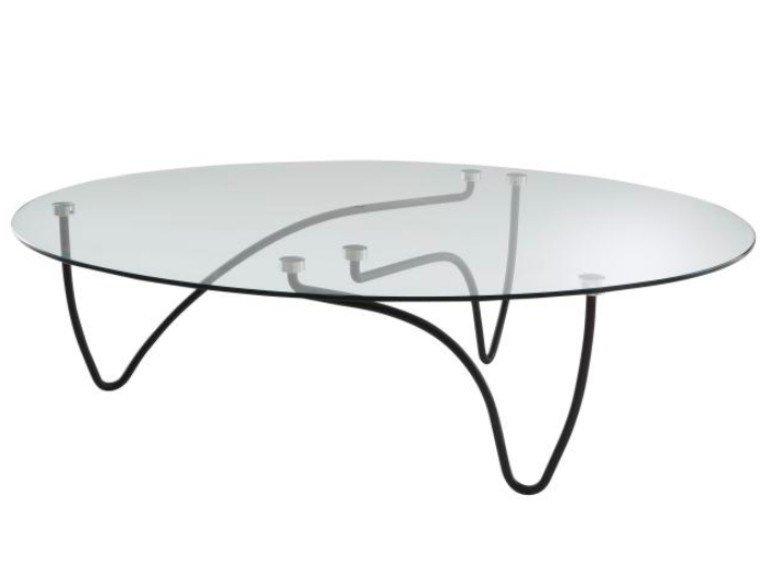 RYTHME Low oval tempered glass coffee table