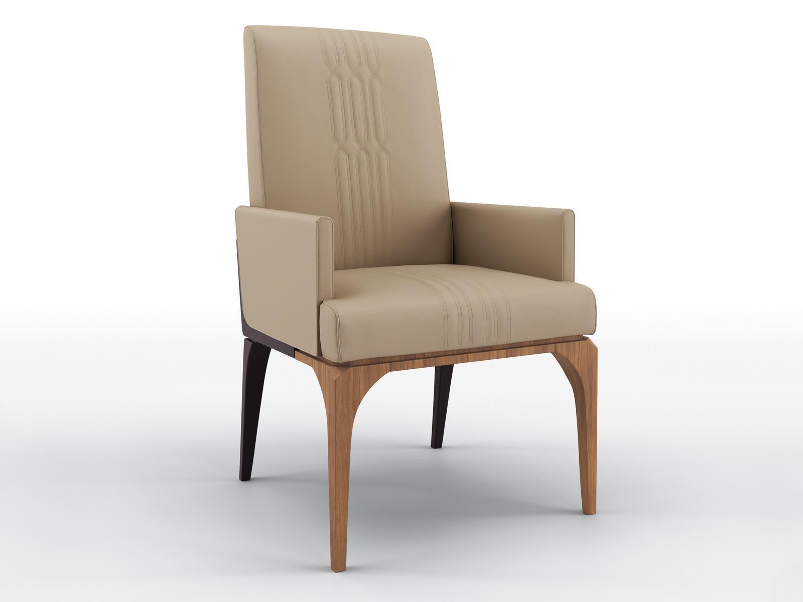 SUNRISE Upholstered leather chair with armrests