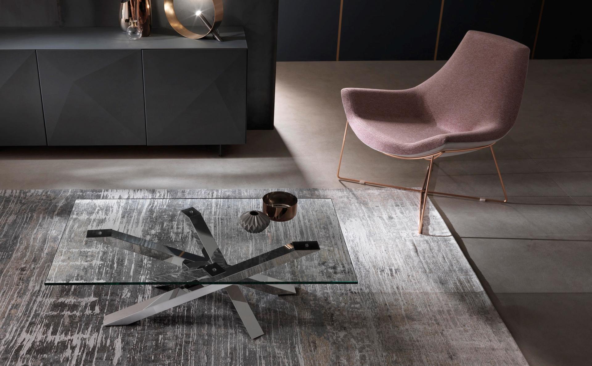 SHANGAI Low wood and glass coffee table