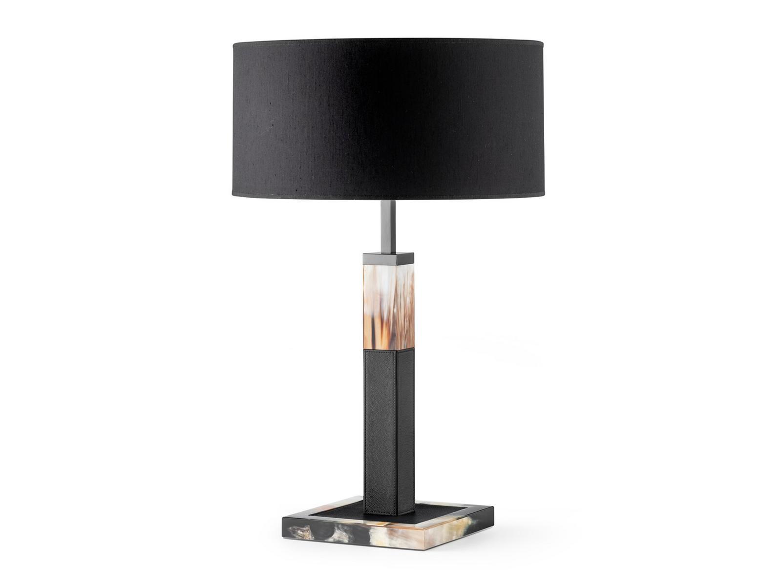 ALMA 2312 Leather table lamp with horn inserts