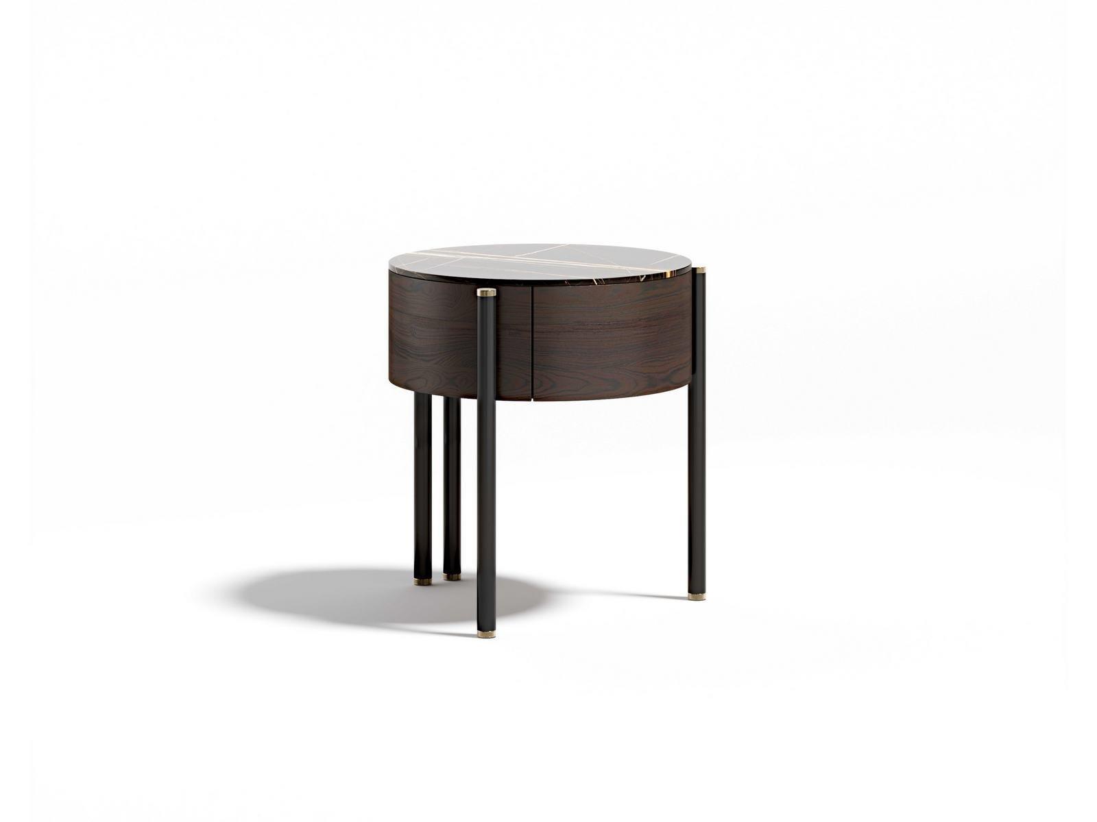 MAYFAIR Round wooden and marble bedside table