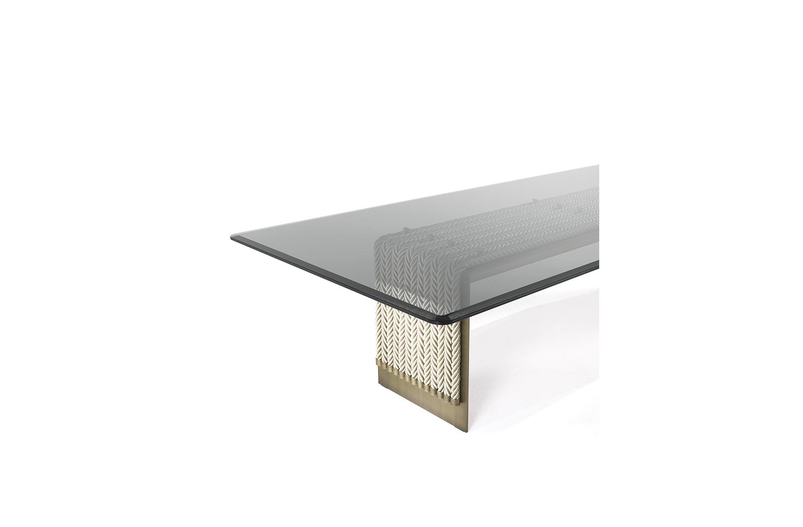 GLASGOW Rectangular brass and glass dining table