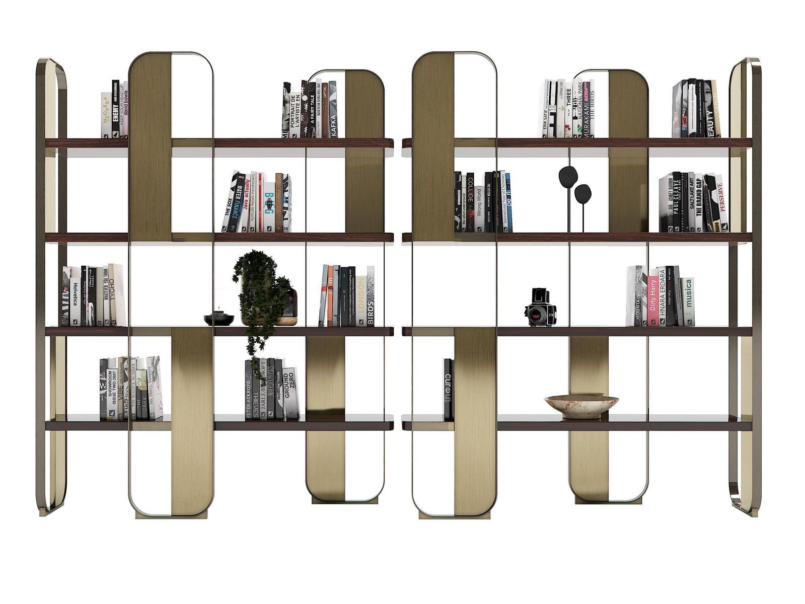 GISELLE Freestanding steel and wood bookcase