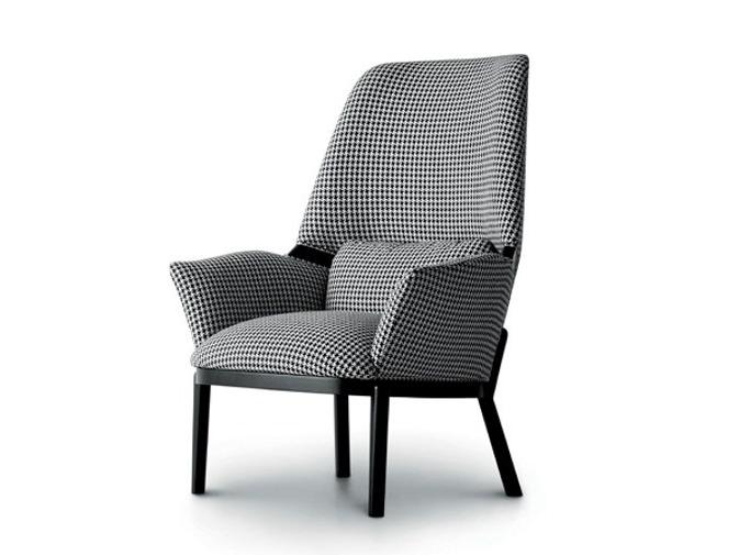 SERENA Upholstered high-back fabric armchair with armrests