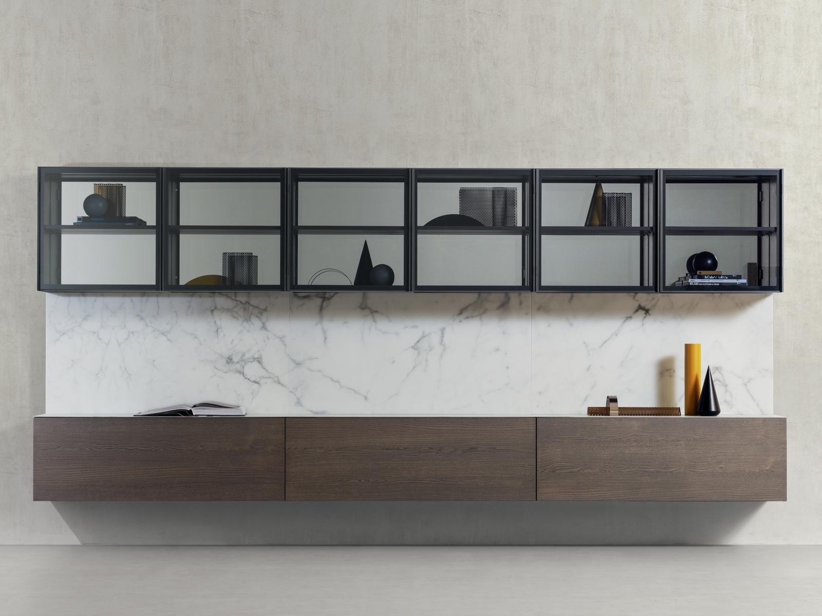 SPAZIO 03 Sectional marble and wood storage wall