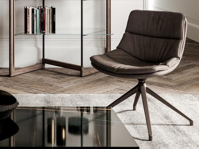 SVEVA Swivel trestle-based leather chair