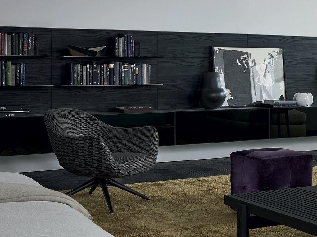 MAD CHAIR Upholstered trestle-based fabric armchair with armrests