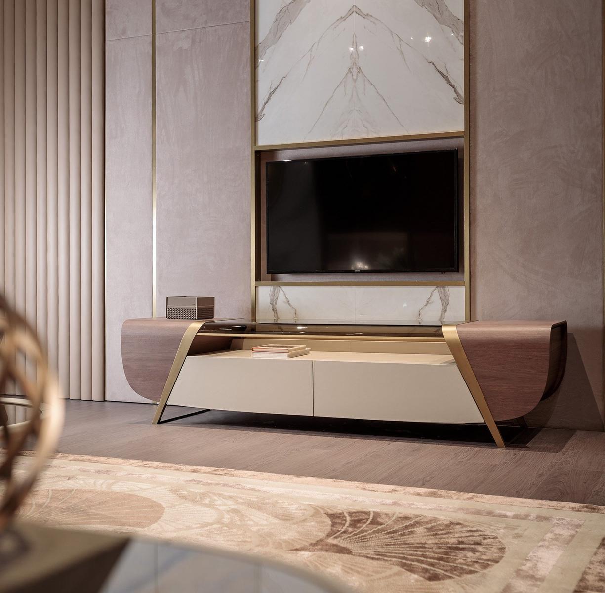 MELTING LIGHT Wood and glass TV cabinet with drawers