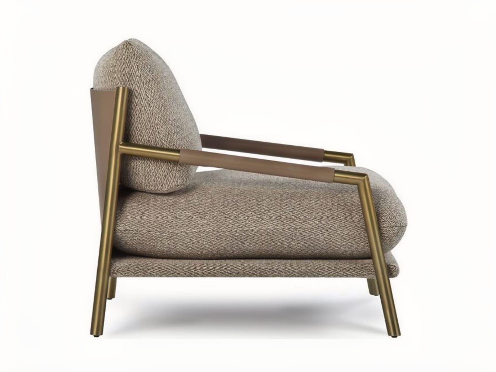 NORMAN The Norman armchair offers a unique, forward-tilting design with a metal frame, regenerated leather upholstery, and a cushion-back for stylish, informal comfort.