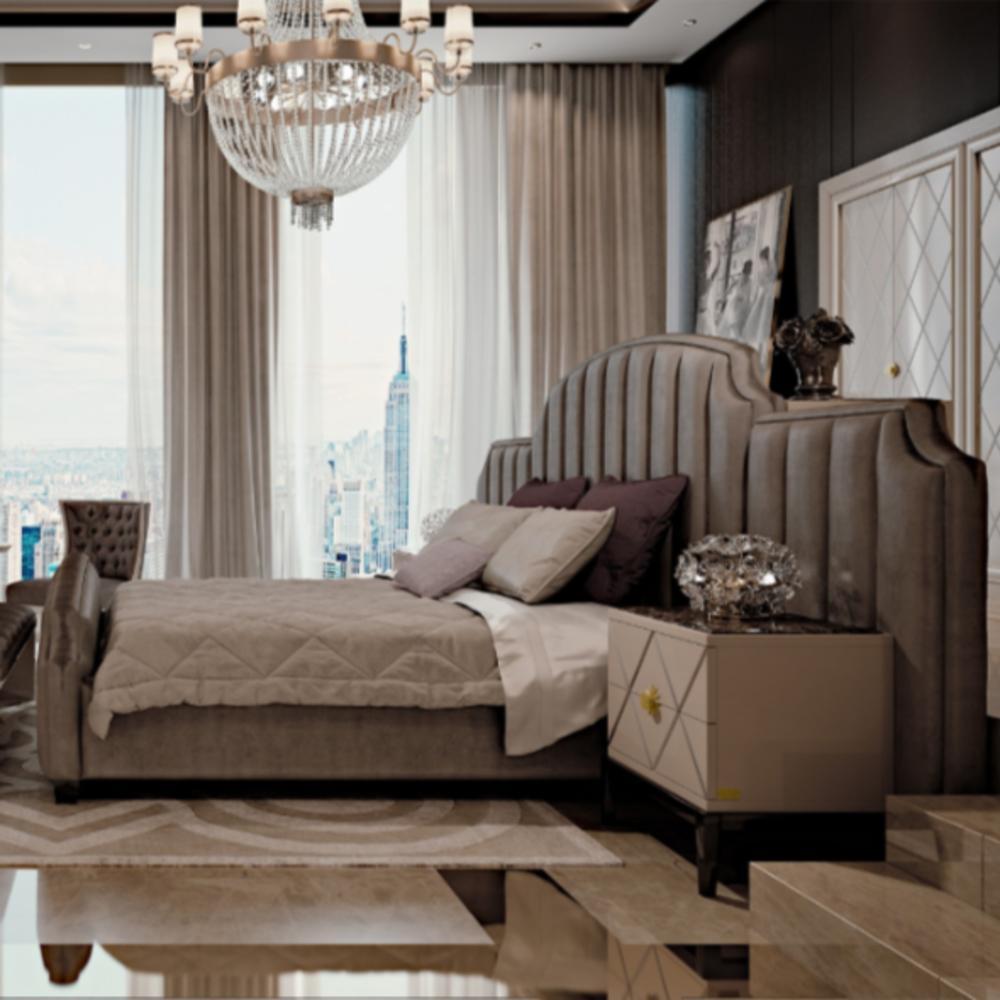 SIDNEY Fabric bed with high headboard