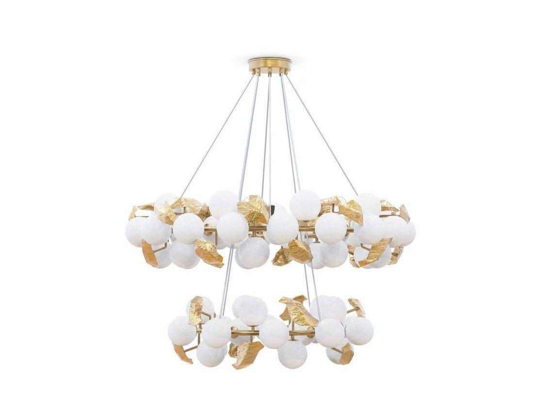 HERA ROUND Brass and frosted glass pendant lamp