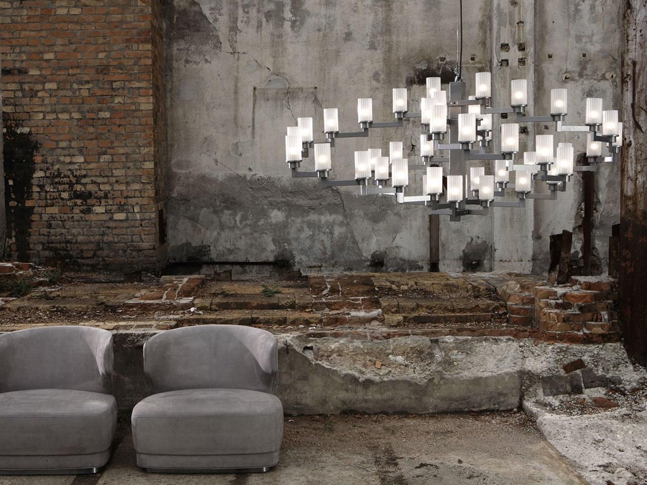 ARTÚ Metal and etched glass chandelier