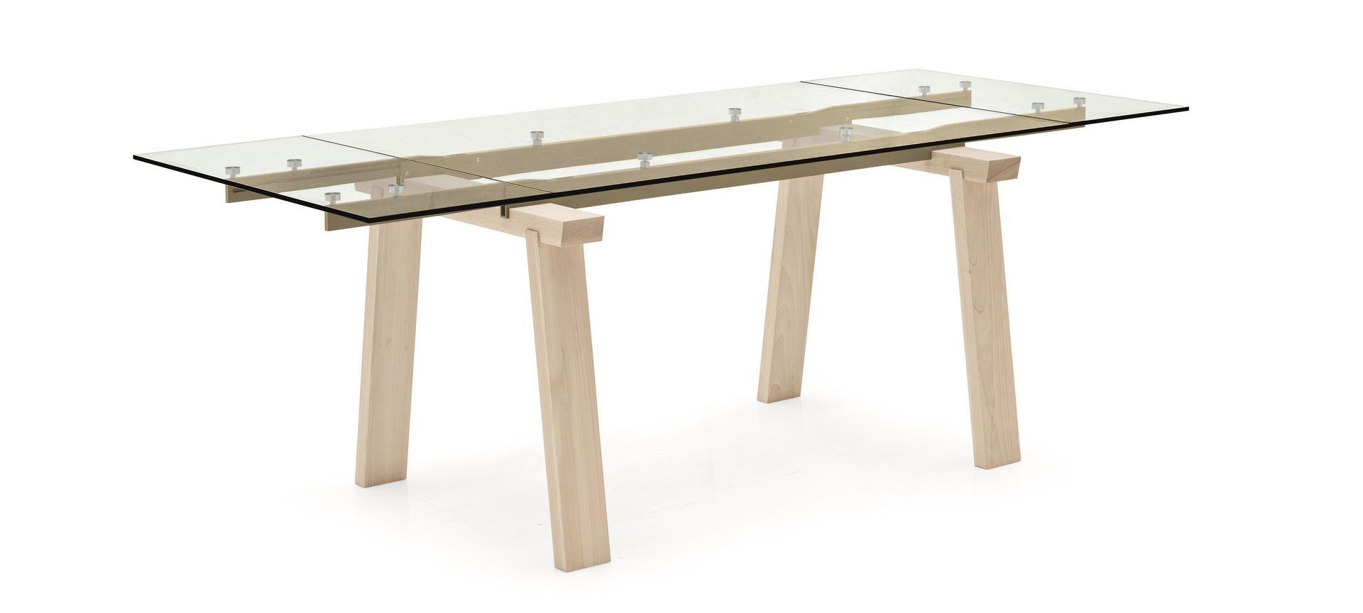 LEVANTE Extending rectangular wood and glass table