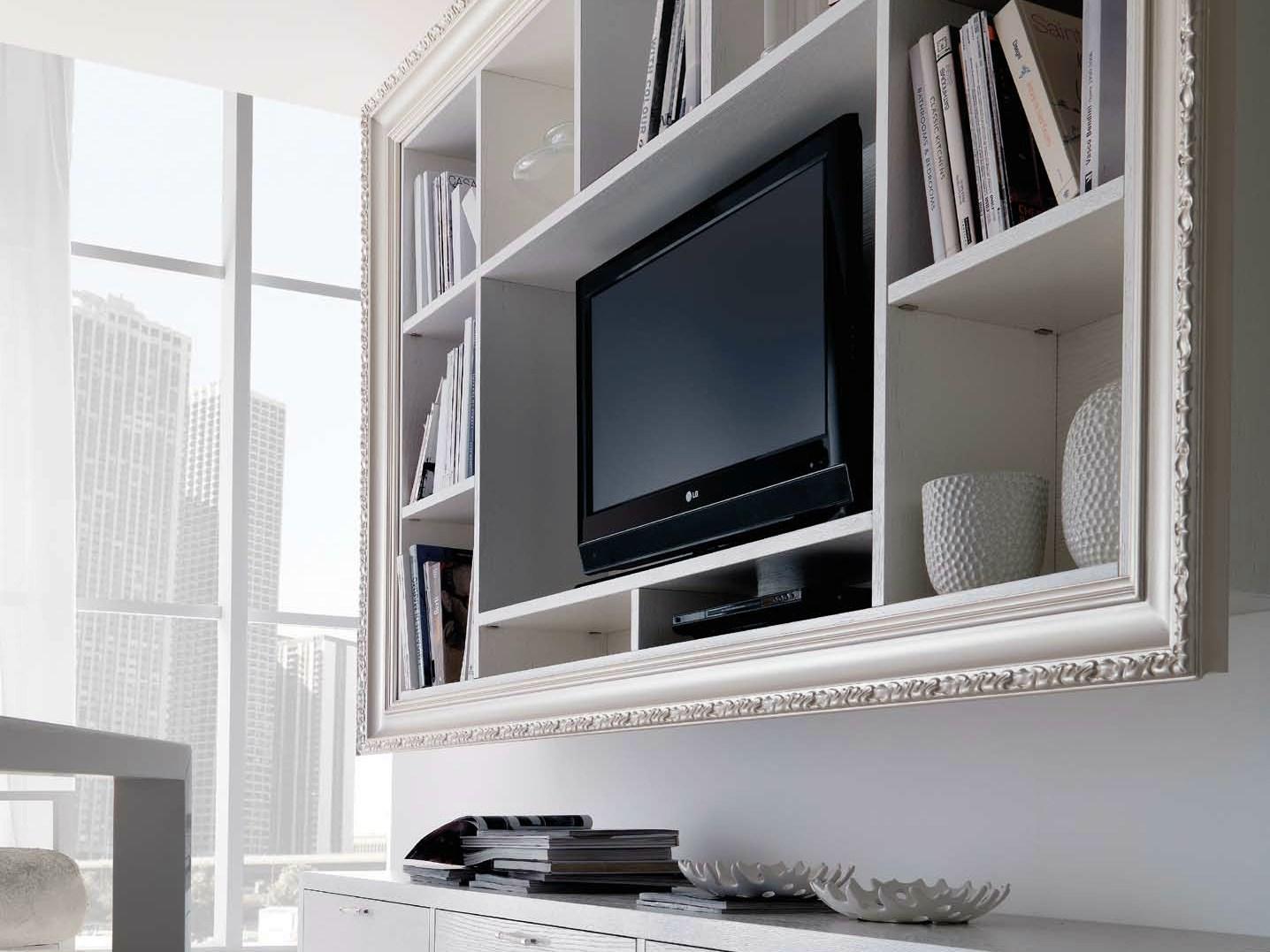 GRETA Wall-mounted wooden TV cabinet with shelves