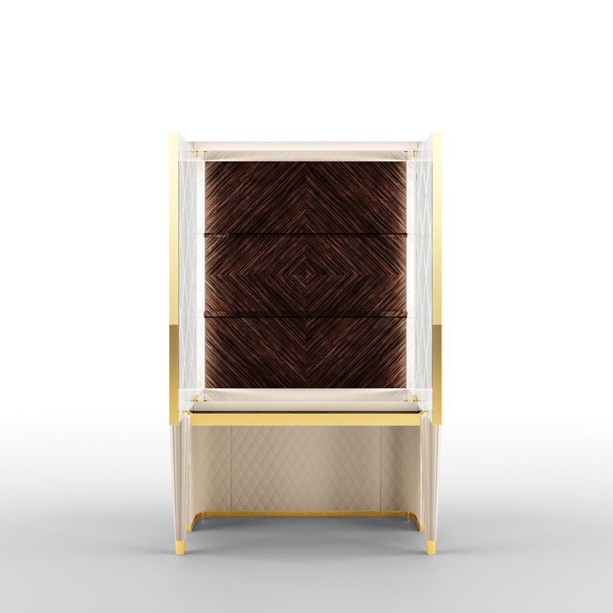 KIMBERLY Multi-layer wood display cabinet with integrated lighting