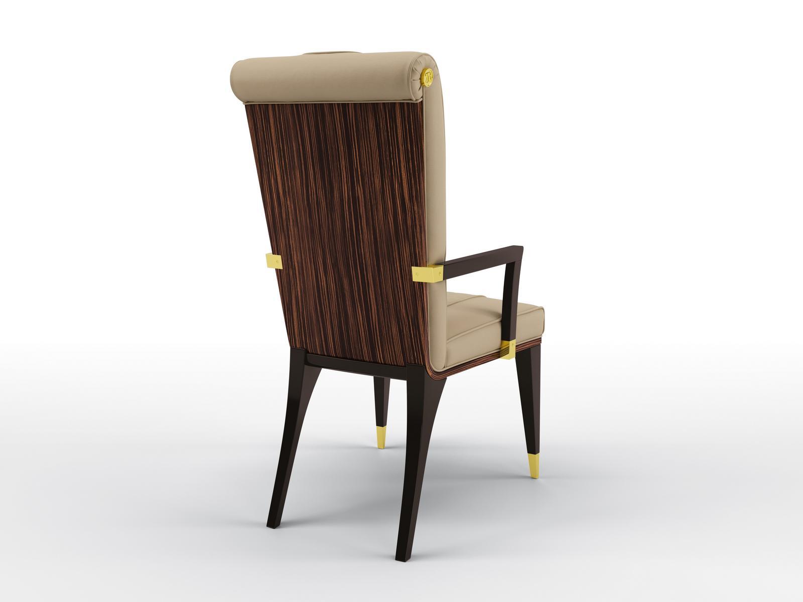 OPIUM Upholstered leather chair with armrests
