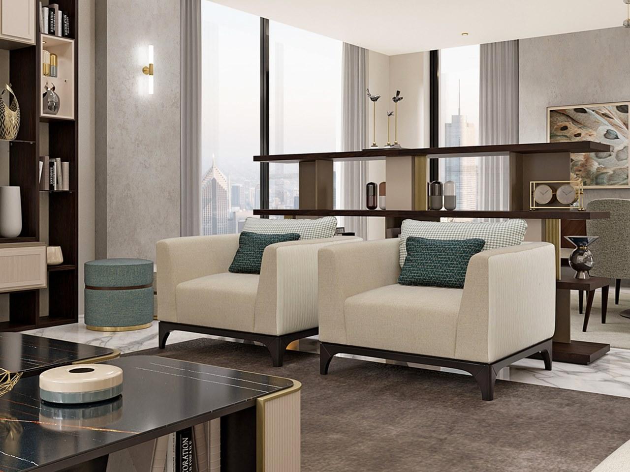 PR.738 Fabric armchair with armrests