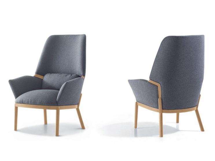 SERENA Upholstered high-back fabric armchair with armrests