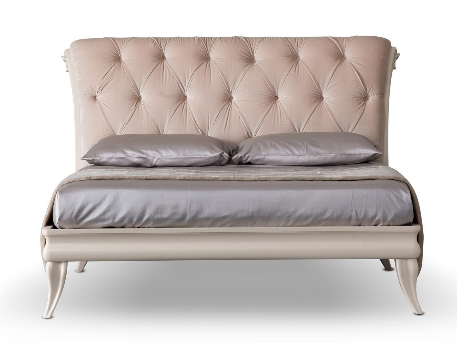 GASTON Leather double bed with upholstered headboard