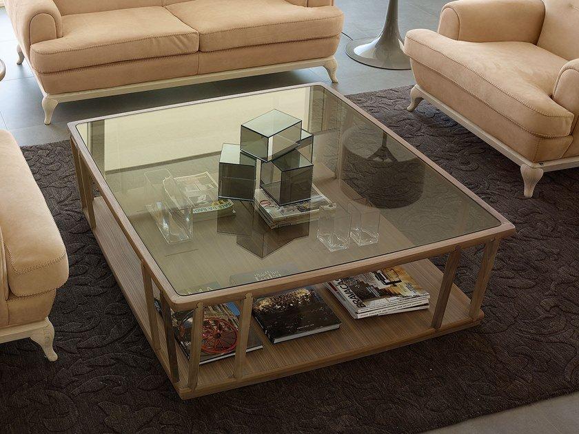 DEDALO Square wood and glass coffee table