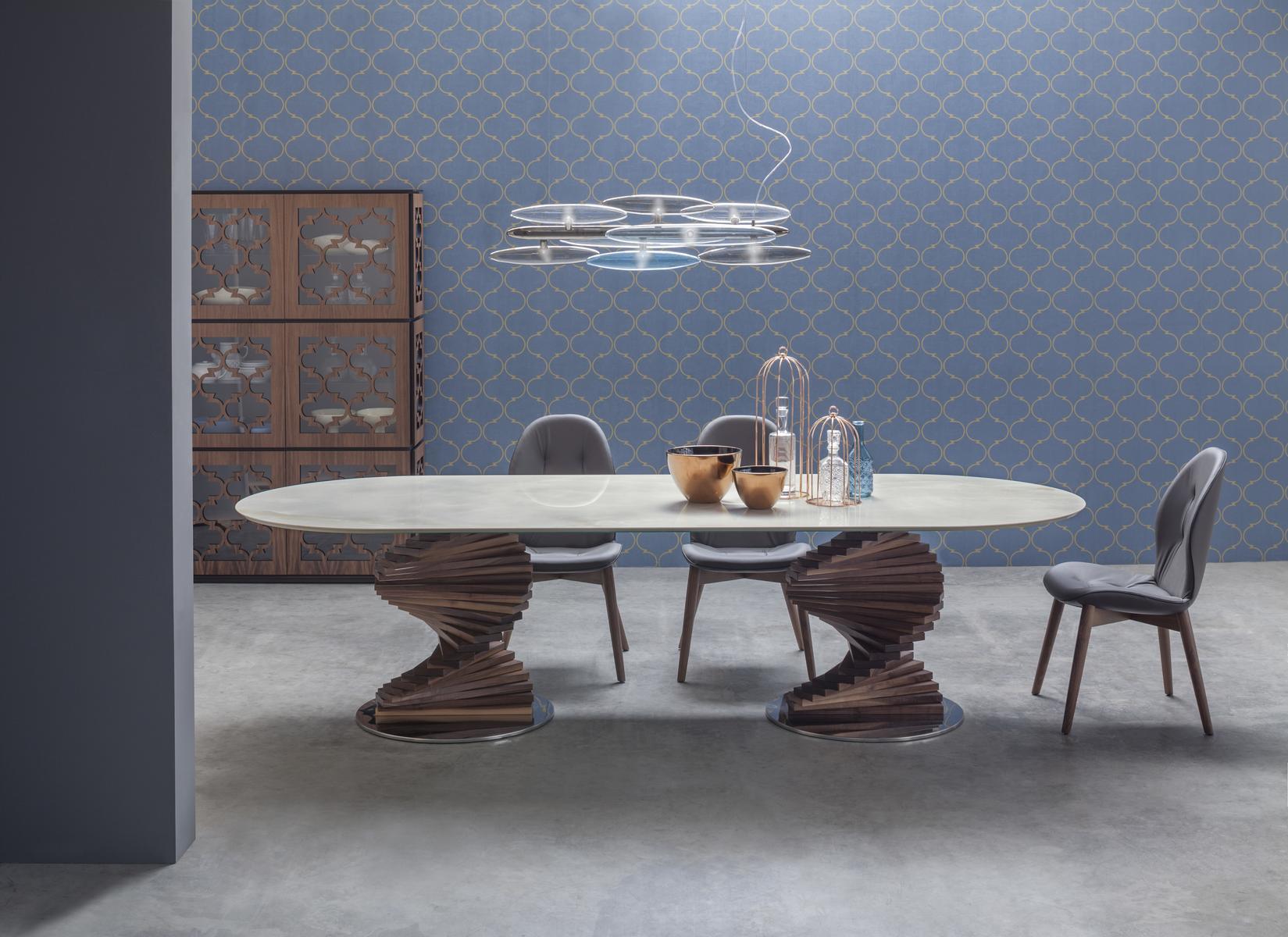 BIG FIRENZE Oval porcelain stoneware table with oak base